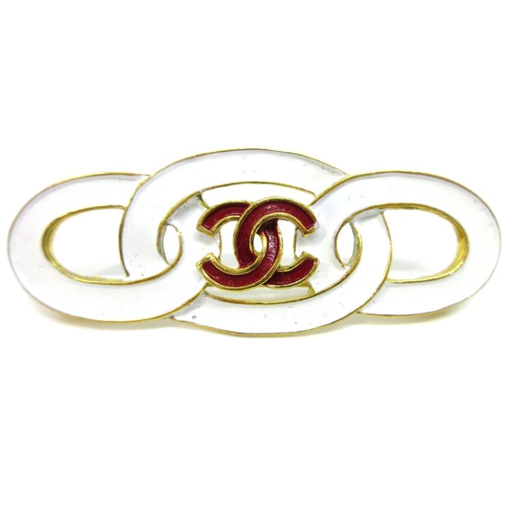 Chanel Brooch Pin Gold White 93C AK38522c